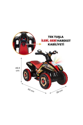 Akülü Araba Müzikli Ve Led Işıklı Akülü Kumandalı 6v Atv Siyah Siyah