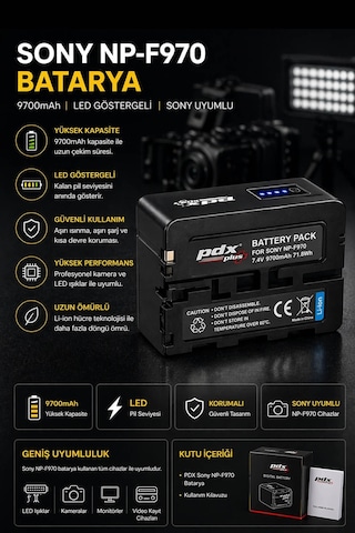 Pdx Sony Np-f970 Batarya 9700mah Led Göstergeli