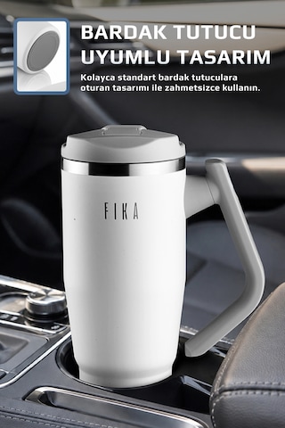 Fika Lumi Patentli Döner Kulplu Sızdırmaz Çelik Termos 1200 Ml - Bej Beyaz