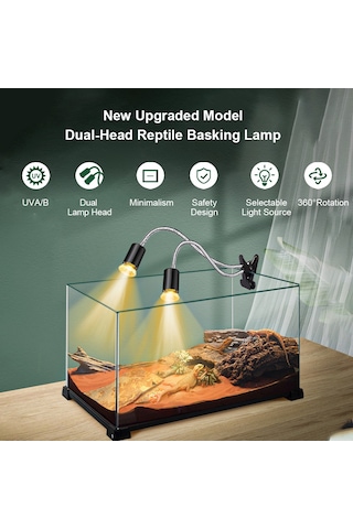 Xindoker "çift Başlı Otomatik Zaman Ayarlı Sürüngen Isıtma Ve Uvb Lambası - 75w Kaplumbağa, Kertenkele İçin"