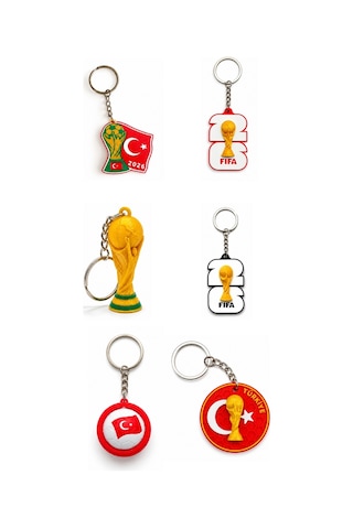Futbol Temalı Koleksiyonluk Anahtarlık Seti 6'lı Taraftar Ve Kupa Figürlü Metal Anahtarlık