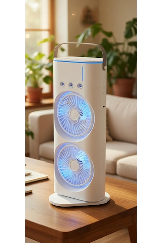 Çift Fanlı 1800 Mah Bataryalı 6000 Rpm 3 Kademeli Masaüstü Taşınabilir Sprey Fan Vantilatör Pervane