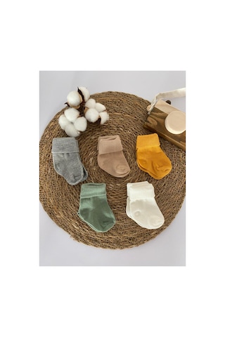 Glory Baby Organik Pamuklu Unisex 5'li Premium Yenidoğan Bebek Çorabı - Kutulu Gri-kahve-hardal-benetton-beyaz Gri-kahve-hardal-benetton-beyaz