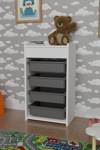 4 Sepetli Oyuncak Dolabı Çok Amaçlı Mutfak Dolabı Beyaz - Gri Beyaz