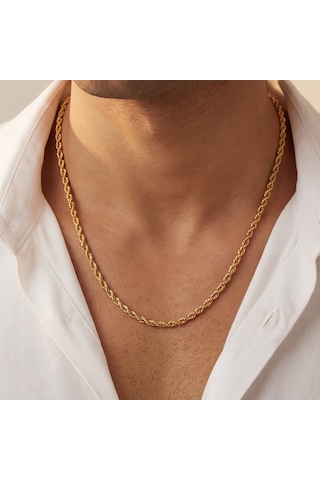 Ferizz Ferizz Altın Kaplama 2,5Mm Kalınlıkta Unisex Burgu Zincir Gümüş