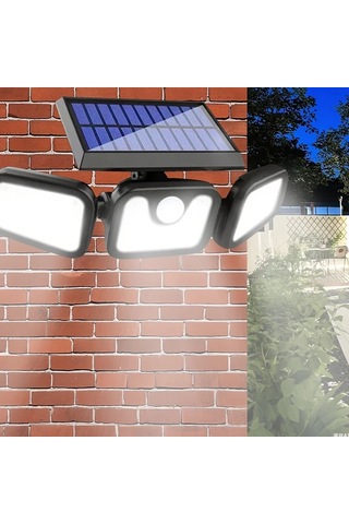 Elmpaly Güneş Enerjili 3 Başlı Duvar Lambası 74 Led Hareket Sensörlü Güvenlik Işığı Bahçe Ön Kapı Garaj Yol Aydınlatma Su Geçirmez Solar Enerji Tasarruflu Altın