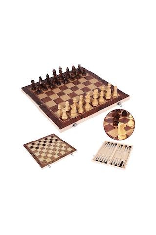 Sones 24 X 24 Cm 3'ü 1 Arada Ahşap Satranç Takımı Çocuklar Ve Yetişkinler İçin Katlanabilir Satranç Tahtası