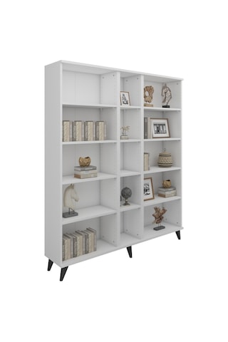 Simple Kitaplık 12 Raflı 150x30x176 Beyaz Beyaz