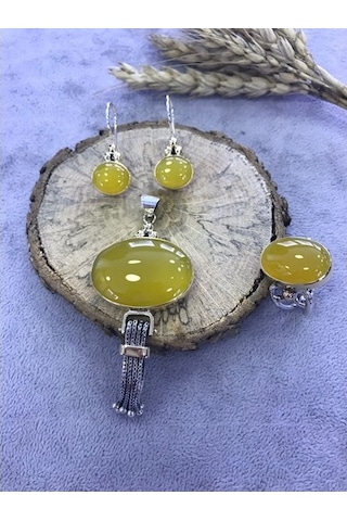 Sarı Akik Taşlı Gümüş Set 925 Ayar Taş (512171778)