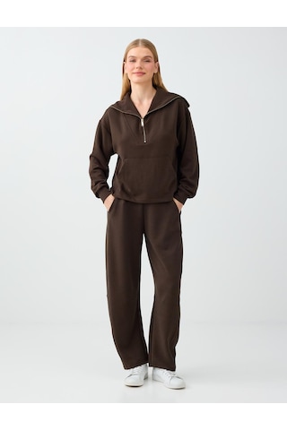 Jimmy Key Kahverengi Dik Yaka Fermuar Detaylı Modal Sweatshirt 6ww238191800
