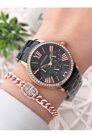 Dice Kayek İç Fonksiyonları Aktif Çelik Kordon Çelik Kasa 5 Atm Kadın Kol Saati+bileklik Ag1218.07 Rose Gold