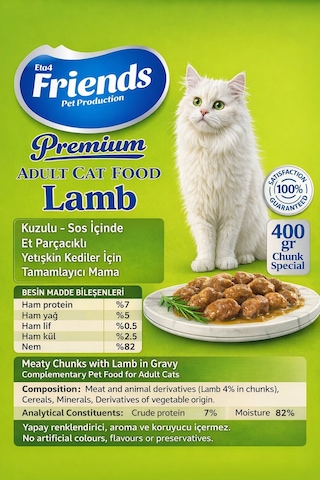 Premium Kuzu Etli Yetişkin Kedi Konservesi 400 Gr Yaş Mama