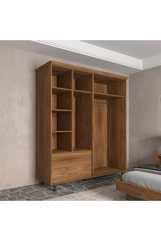 Soft Wood 4 Kapaklı Masif Ahşap Gardırop Ceviz