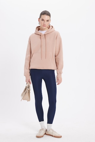 Tudors Kadın Oversize Geniş Kesim Pamuklu Yumuşak Dokulu İçi Polarlı Basic Vizon Kapüşonlu Sweatshirt-37907 Vizon1