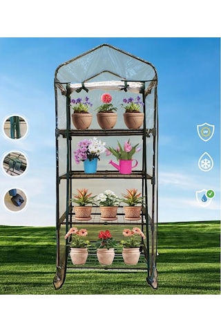 Gardener 16040 4 Katlı Tekerlekli Portatif Şeffaf Bahçe Serası - 69 Cm X 49 Cm X 158 Cm