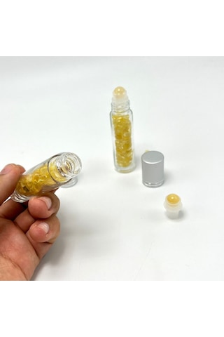 Yıldız Doğal Taş Sertifikalı Sitrin Doğal Taş Esans Şişesi + Roller Masaj Aleti 10 ML