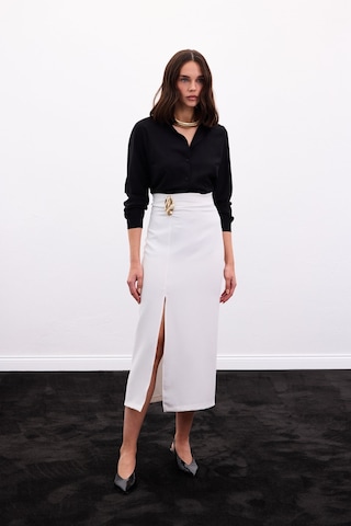 Sateen Gold Yan Aksesuarlı Etek - Ekru-136886 Ekru