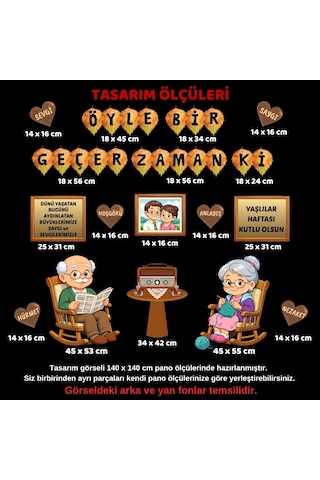 Yaşlılar Haftası Parçalı Okul Panosu Süsü Değerler Eğitimi Temalı Figür Seti 7