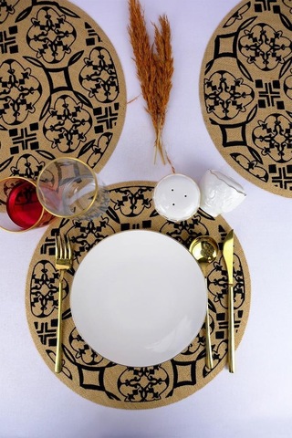 Digithome 6 Lı Jüt Amerikan Servisi Supla Yuvarlak Kahverengi 35 Cm Desen-6 Cly-j0035 C1-1-121 Kahverengi