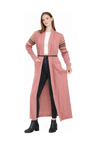 Onno Style Women Kilim Desen Uzun Ceket Somon