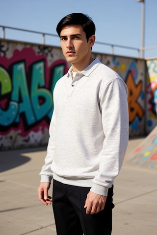 Benerly Erkek Polo Yaka Standart Kol Regular Kalıp Örme Sweatshirt Fonksi Gri Melanj