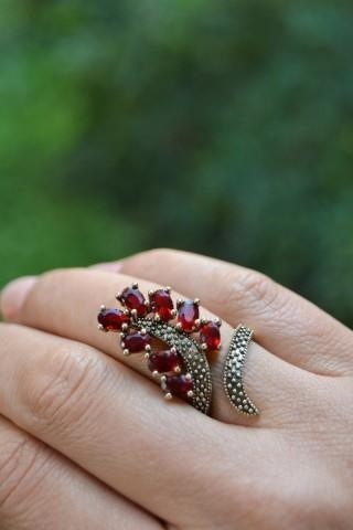 Stoneage Bordo Salkım Ayarlanabilir Kadın  Yüzük Çok Renkli