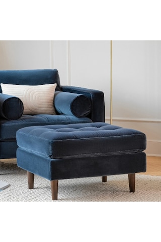 Ürgüp Ahşap Ayaklı Dekoratif Puf Lacivert