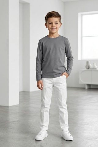 Kiagu Erkek Çocuk Uzun Kollu Basic Düz Tişört %100 Pamuk Bisiklet Yaka T-shirt 2-13 Yaş Antrasit