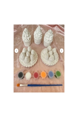Cupcake Ve Çilekli Tart Taş Obje Boyama 5 Li Ve 6 Lı Boya Ve Fırçası Çocuk Ve Yetişkin Kendin Boya