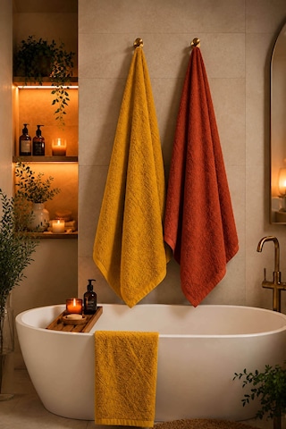 2'li Jakarlı Büyük Boy Banyo Havlusu 90x150 Cm Lorea 650 Gr Kiremit-hardal