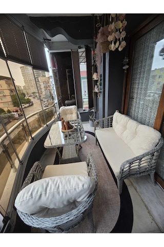 Kartepe Galvaniz Boru 2 1 1 Sehpa 60 90 Rattan Bahçe Balkon Takımı,gri Rattan/krem Kumaş Gri Rattan / Krem Kumaş