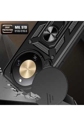 Teleplus Honor Magic 8 Lite Kılıf Magnetik Standlı Kamera Korumalı Slide Sürgülü Cover Kapak