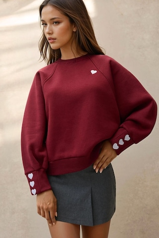 Hiccup İşlemeli Pamuklu Sweatshirt Bordo Kırmızı