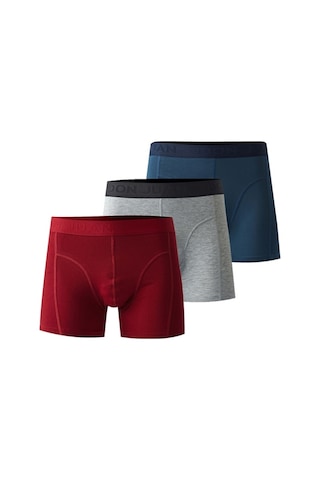 Josejuan 3'Lü Erkek Boxer Koton Likralı Bel Yazılı Lastik 1003-Gri Melanj - Bordo - Indigo