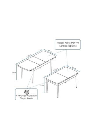 Familieconcept Zümra Serisi, 80x132 Açılabilir Siyah Mermer Desen Mdf Mutfak Masası, Yemek Masası