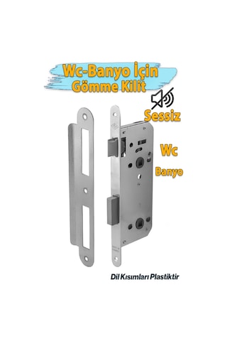 Banyo Wc Sessiz Kapı Gömme Kilidi 45 Mm İç Silindirsiz Barelsiz Dayanıklı Metal Kilit Mekanizması