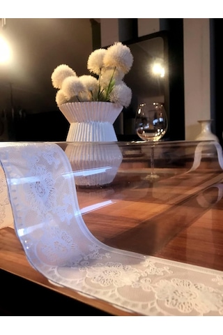 Şeffaf Pvc Dantelli 1.2mm Masa Örtüsü Masa Pedi Koruyucu Mika Asetat Masa Örtüsü Çalışma Masası En: 10 Çok Renkli