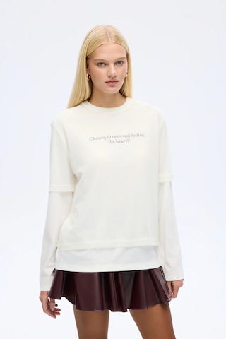 Quzu Tül Tişört Garnili Oversize Sweatshirt Ekru Ekru