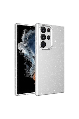 More Tr Galaxy Uyumlu S22 Ultra Kılıf Kamera Korumalı Simli Lüks Zore Koton Kapak