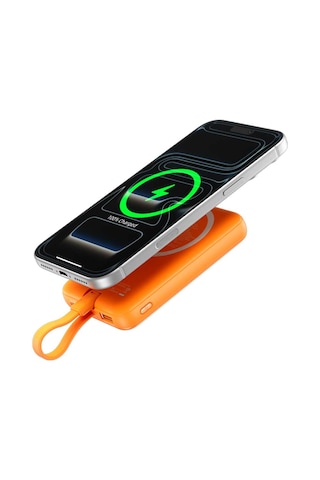 Vention 10000mah 22,5w Powerbank Manyetik Kablosuz Şarj Usb-c + Usb-c/usb-a/kablosuz Dahili Askı Kablolu Turuncu