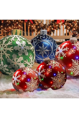 Hfambition Kış Mevsimi Dekorasyon Balonu 60cm Dış Mekan Pvc Şekerpare Desenli Hava Toyu - Mavi Kar Tanesi Çok Renkli