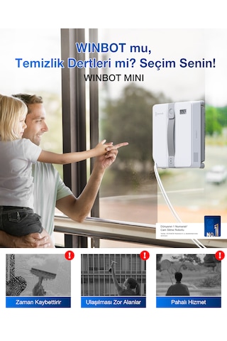 Ecovacs Winbot Mini Cam Silme Robotu Ve Cam Silme Solüsyonu Gri