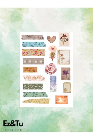 5'li Vintage Sticker Planner Ajanda Bullet Journal Için Uygun Set 93 Adet Stıcker Etiket Çok Renkli