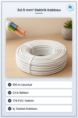 Elektrik Kablosu ² Cca Ttr 100 M Ev Ve Ofis İç Tesisat Aydınlatma