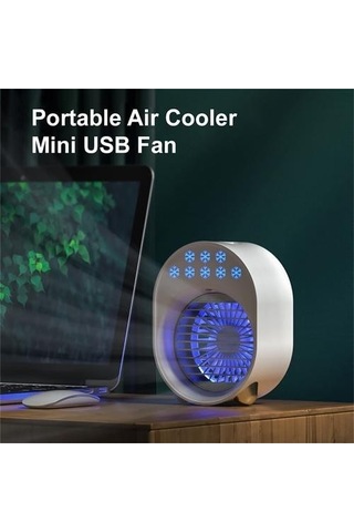 Hava Soğutucu Fan Mini Masaüstü Klima Gece Işık İle Mini Usb Su Soğutma Fanı Nemlendirici Arıtma Çok Işlevli Yaz 6x8m5m Beyaz