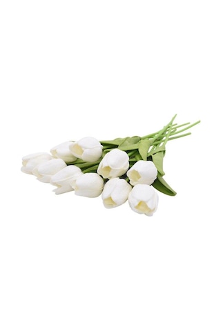Yapay Çiçek Islak Lale Gerçeksi Doku 10Lu Beyaz (453196406)
