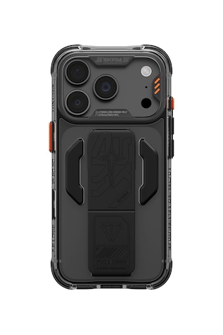Apple iPhone Uyumlu 18 Pro Max Kılıf M-safeli Teknoloji Desenli Skinarma Helio Ce Mag Charge Standlı Kapak Füme