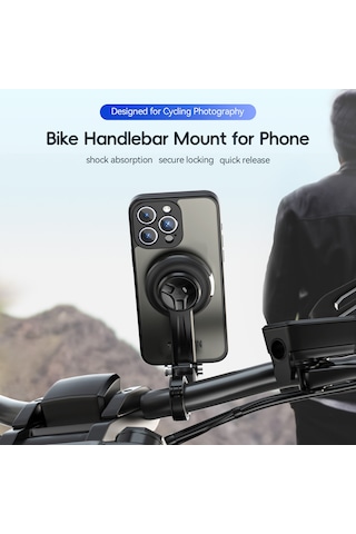 Geeksen Telesın Bisiklet Fotoğrafçılığı Ayakta Tutucu: Manyetik Şok Emici Kılıf, 360 Dönebilen Nilon+cam Elyaf, İphone 15 Pro Max Uyumlu