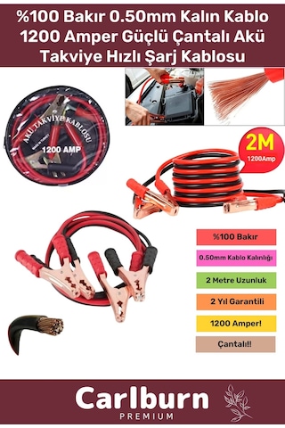 1. Kalite Çantalı Oto %100 Bakır 0.50mm Kalın Kablo 1200 Amper Güçlü Hızlı Şarj Akü Takviye Kablosu