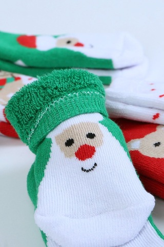 Pamuklu 6'lı Yılbaşı Noel Baba Kışlık Havlu Yenidoğan Bebek Çorap "Karışık Renkli"